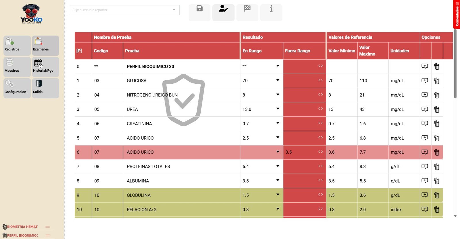 Registro de resultados en software de laboratorio de analisis clinico YooKo