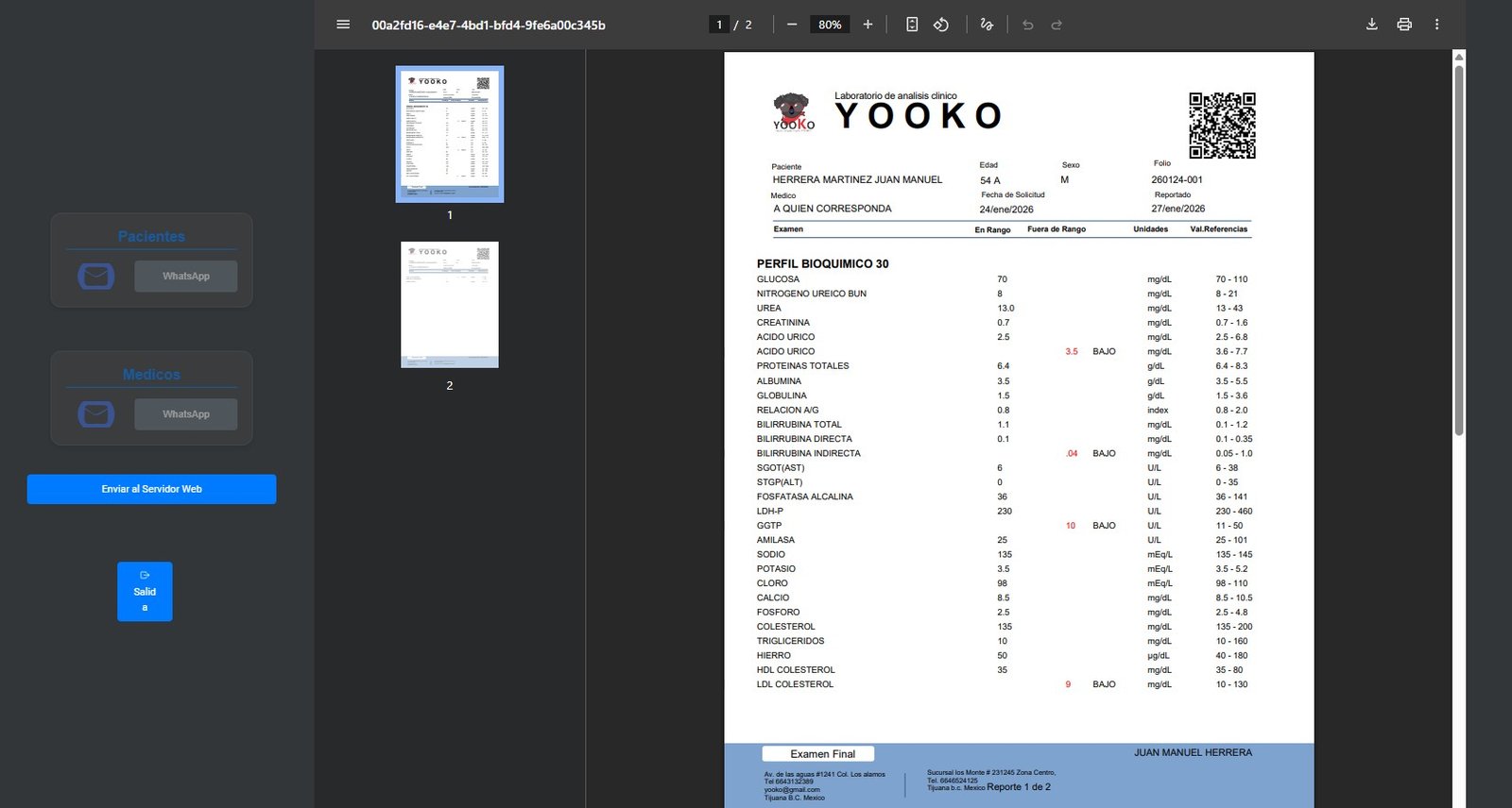 ejemplo de reporte en yooko
